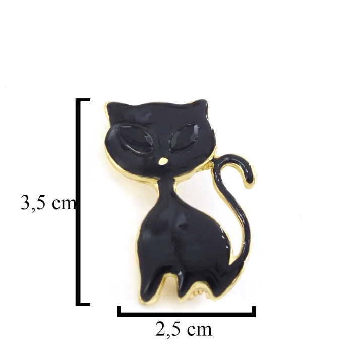 Altın Kaplama Siyah Kedi Modelli Broş BR-109