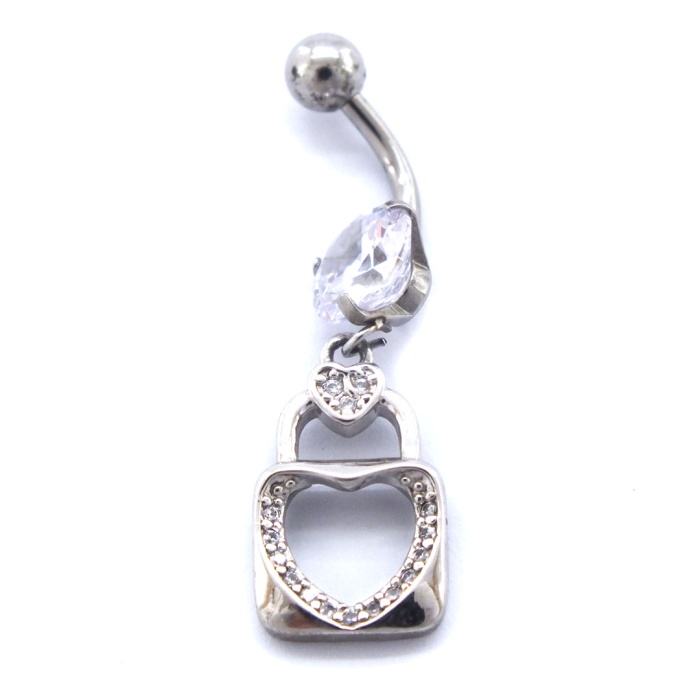 316L Çelik Zirkon Kalpli Kilit Model Piercing PRC-104