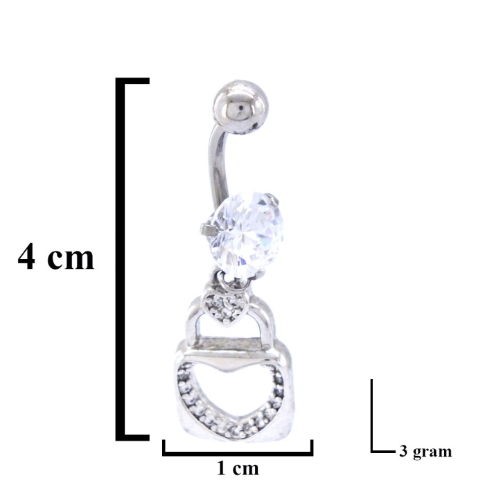 316L Çelik Zirkon Kalpli Kilit Model Piercing PRC-104