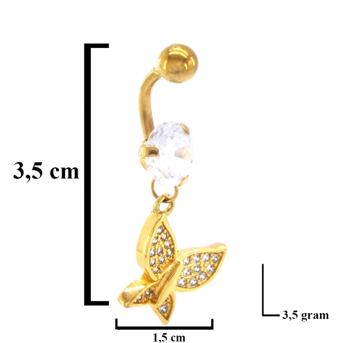 Altın Kaplama Zirkon Taşlı Kelebekli Piercing PRC-109