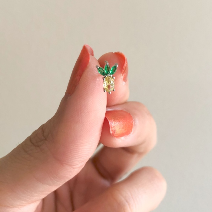 316L Çelik Zirkon Taşlı Ananas Şekilli Piercing PRC-169
