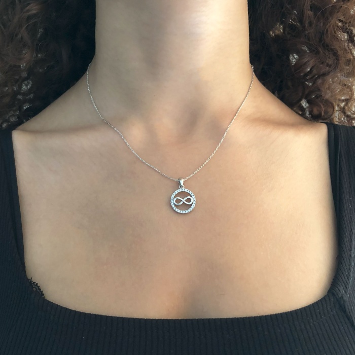 Zirkon Taşlı Sonsuzluk Model Tasarım Gümüş Kolye GK-257