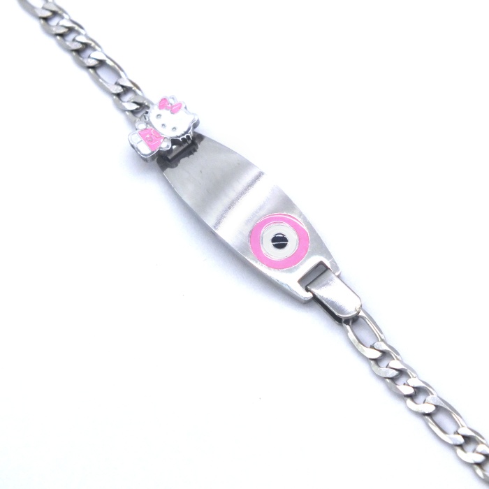316L Çelik Pembe Nazar Boncuklu Hello Kitty Çocuk Bileklik BLK-961