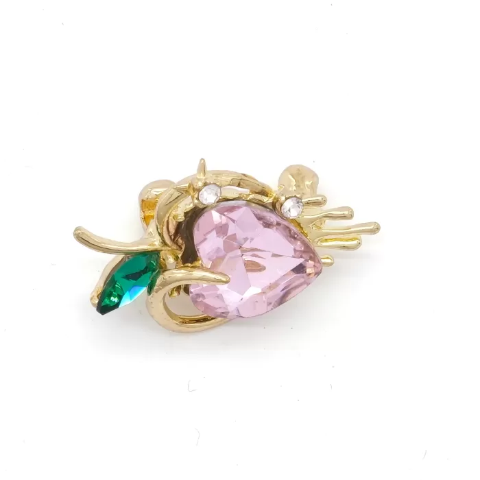 Altın Kaplama Pembe Zirkon Taşlı Kalp Model Broş BR-111
