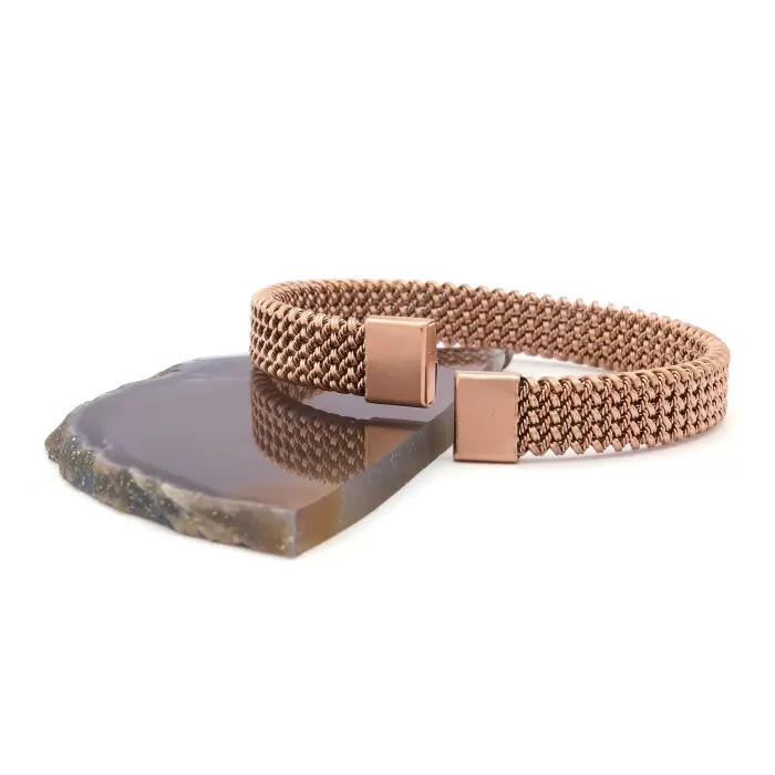 316L Çelik Rose Gold Halat Model Erkek Kelepçe Bileklik EBLK-412