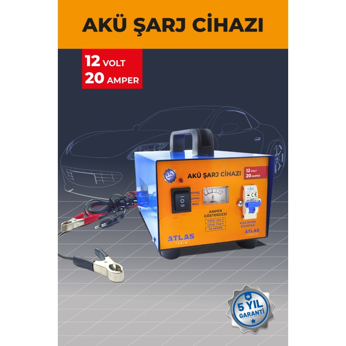 ATLAS AKÜ ŞARJ CİHAZI 12 VOLT 20 AMPER 5 YIL GARANTİ