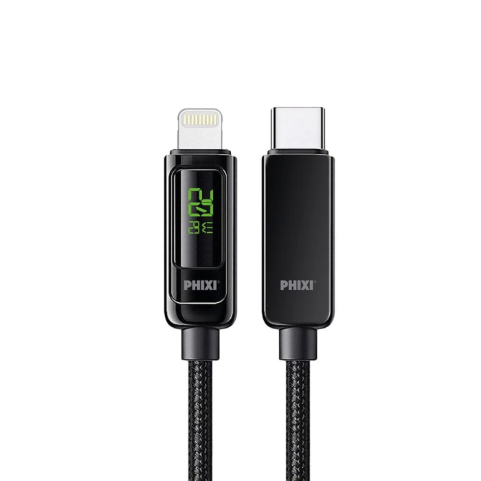 Atlas Upd4160l 20w Lcd Ekranlı Hasır Örgü Ve Güçlendirilmiş Metal Başlıklı Type-c To Lightning Hızlı Şarj Ve Data Kablo