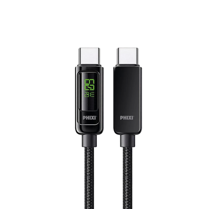Atlas Upd4160t 60w Lcd Ekranlı Metal Başlıklı Hasır Örgü Type-c To Type-c Hızlı Şarj Ve Data Kablo
