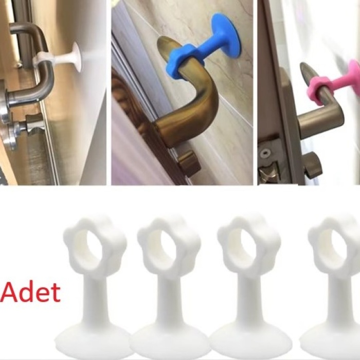 Vantuzlu Geçmeli Kapı Kolu Stoper 4lü Set Beyaz