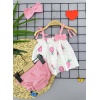 3-6-9-12 Ay Bandajlı Ve Kilotlu Ananas Desenli Askılı 3lü Kız Bebek Elbisesi
