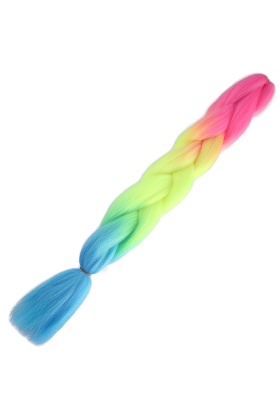 Afrika Örgülük Ombreli Sentetik Saç 100 Gr. - Fuşya / Neon Sarı / Açık Mavi
