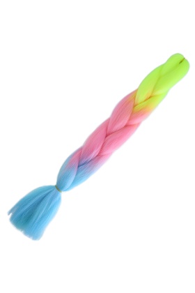 Afrika Örgülük Ombreli Sentetik Saç 100 Gr. - Neon Sarı / Pembe / Açık Mavi