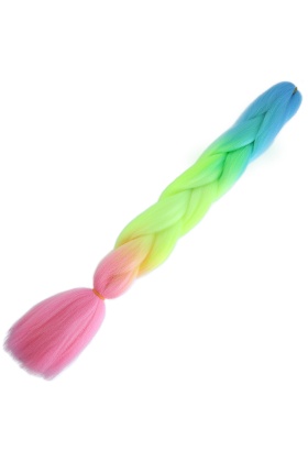 Afrika Örgülük Ombreli Sentetik Saç 100 Gr. - Açık Mavi / Neon Sarı / Pembe
