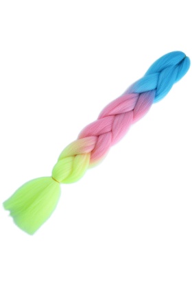 Afrika Örgülük Ombreli Sentetik Saç 100 Gr. - Açık Mavi / Pembe / Neon Sarı
