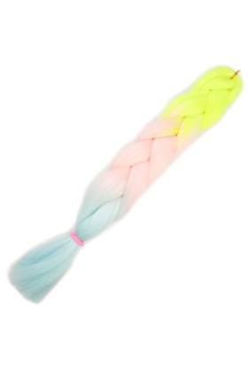 Simli Neon Sarı / Şeker Pembe / Su Yeşili Ombreli Örgülük Saç 100 Gr.