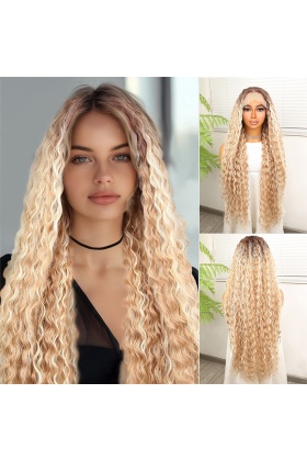 Afro Dalga Rus Kumralı Balköpüğü Ombreli Platin Işıltılı Fiber Sentetik Tül Peruk
