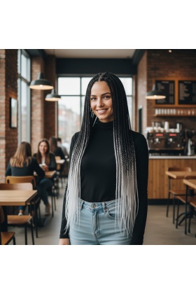 Afrika Örgüsü Ve Rasta İçin Sentetik Ombreli Saç - Siyah / Açık Gri