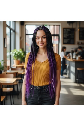 Afrika Örgüsü Ve Rasta İçin Sentetik Ombreli Saç - Siyah / Mor