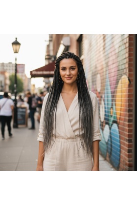 Afrika Örgüsü Ve Rasta İçin Sentetik Ombreli Saç - Siyah / Koyu Gri