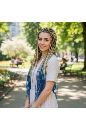 Afrika Örgüsü Ve Rasta İçin Sentetik Ombreli Saç - Platin / Lacivert