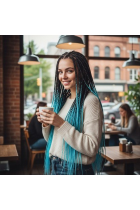 Afrika Örgüsü Ve Rasta İçin Sentetik Ombreli Saç - Siyah / Açık Mavi