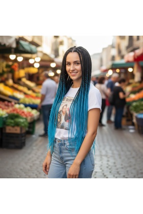 Afrika Örgüsü Ve Rasta İçin Sentetik Ombreli Saç - Siyah / Turkuaz Mavi