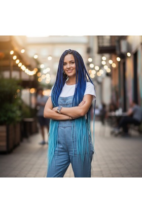 Afrika Örgüsü Ve Rasta İçin Sentetik Ombreli Saç - Koyu Mavi / Açık Mavi