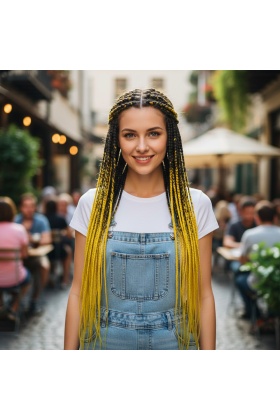 Afrika Örgüsü Ve Rasta İçin Sentetik Ombreli Saç - Siyah / Sarı