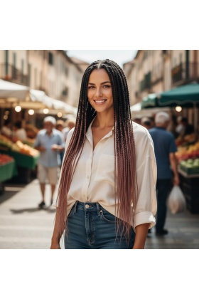 Afrika Örgüsü Ve Rasta İçin Sentetik Ombreli Saç - Siyah / Gülkurusu