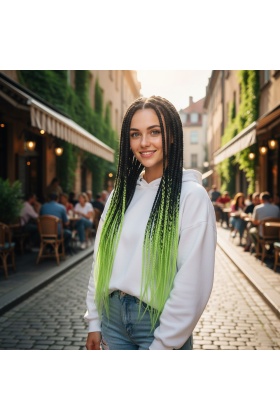 Afrika Örgüsü Ve Rasta İçin Sentetik Ombreli Saç - Siyah / Açık Fıstık Yeşili