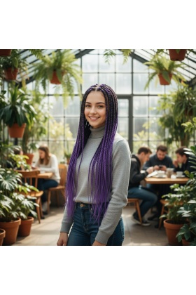 Afrika Örgüsü Ve Rasta İçin Sentetik Ombreli Saç - Siyah / Küllü Mor