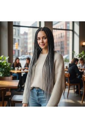 Afrika Örgüsü Ve Rasta İçin Sentetik Ombreli Saç - Siyah / Orta Ton Gri