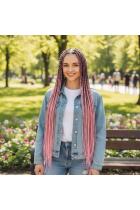 Afrika Örgüsü Ve Rasta İçin Sentetik Ombreli Saç - Siyah / Pudra Pembe