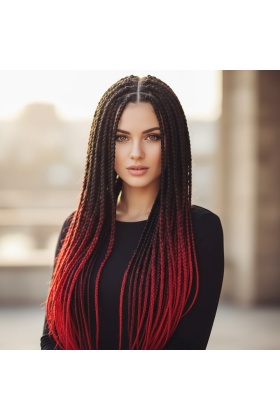 Afrika Örgüsü Ve Rasta İçin Sentetik Ombreli Saç - Siyah / Koyu Kızıl / Açık Kızıl