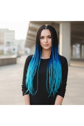 Afrika Örgüsü Ve Rasta İçin Sentetik Ombreli Saç - Siyah / Koyu Mavi / Turkuaz Mavi