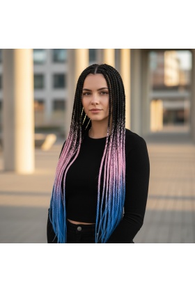 Afrika Örgüsü Ve Rasta İçin Sentetik Ombreli Saç - Siyah / Pembe / Mavi