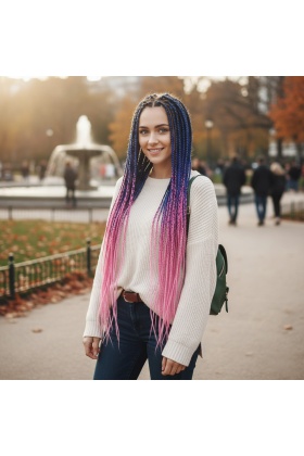 Afrika Örgüsü Ve Rasta İçin Sentetik Ombreli Saç - Mavi / Lila / Pembe