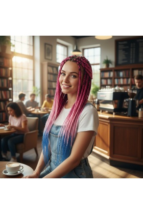 Afrika Örgüsü Ve Rasta İçin Sentetik Ombreli Saç - Koyu Pembe / Açık Pembe / Mavi