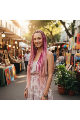 Afrika Örgüsü Ve Rasta İçin Sentetik Ombreli Saç - Açık Pembe / Koyu Pembe / Turuncu