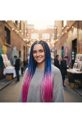 Afrika Örgüsü Ve Rasta İçin Sentetik Ombreli Saç - Mavi / Açık Pembe / Lila