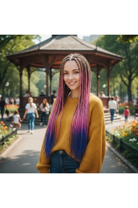 Afrika Örgüsü Ve Rasta İçin Sentetik Ombreli Saç - Platin / Lila / Mavi