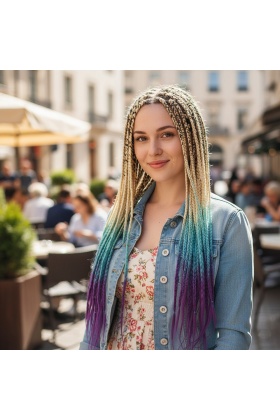 Afrika Örgüsü Ve Rasta İçin Sentetik Ombreli Saç - Platin / Turkuaz Mavi / Açık Mor