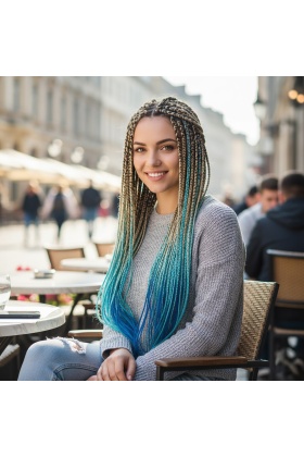 Afrika Örgüsü Ve Rasta İçin Sentetik Ombreli Saç - Platin / Turkuaz Mavi / Koyu Mavi
