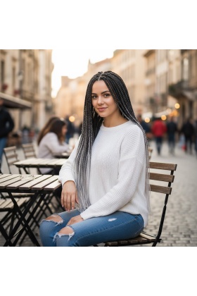 Afrika Örgüsü Ve Rasta İçin Sentetik Ombreli Saç - Siyah / Koyu Gri / Açık Gri