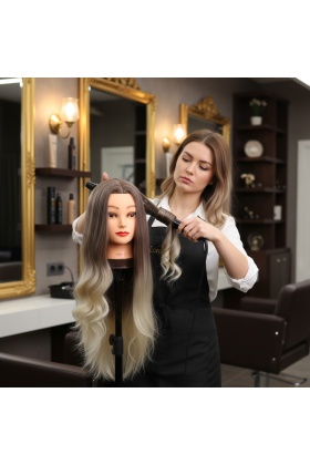 Kuaför Eğitim Mankeni - Yaki + Masa Aparatı - Kahverengi / Platin