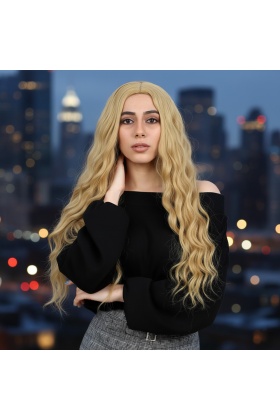 Fiber Sentetik Uzun Su Dalgası Peruk - Sarı