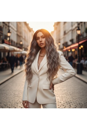 Fiber Sentetik Uzun Su Dalgası Peruk - Siyah / Küllü Platin Ombreli