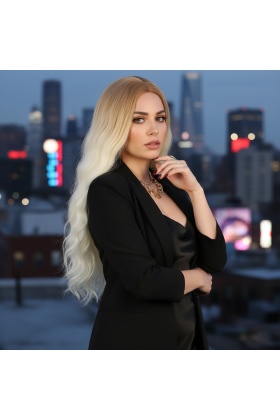 Fiber Sentetik Uzun Su Dalgası Peruk - Balköpüğü / Platin Uzun Ombreli