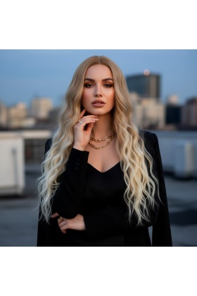 Fiber Sentetik Uzun Su Dalgası Peruk - Balköpüğü / Platin Kısa Ombreli