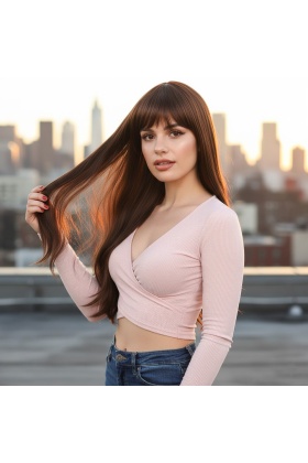 Fiber Sentetik Uzun Düz Kahküllü Peruk - Kahve  Karamel